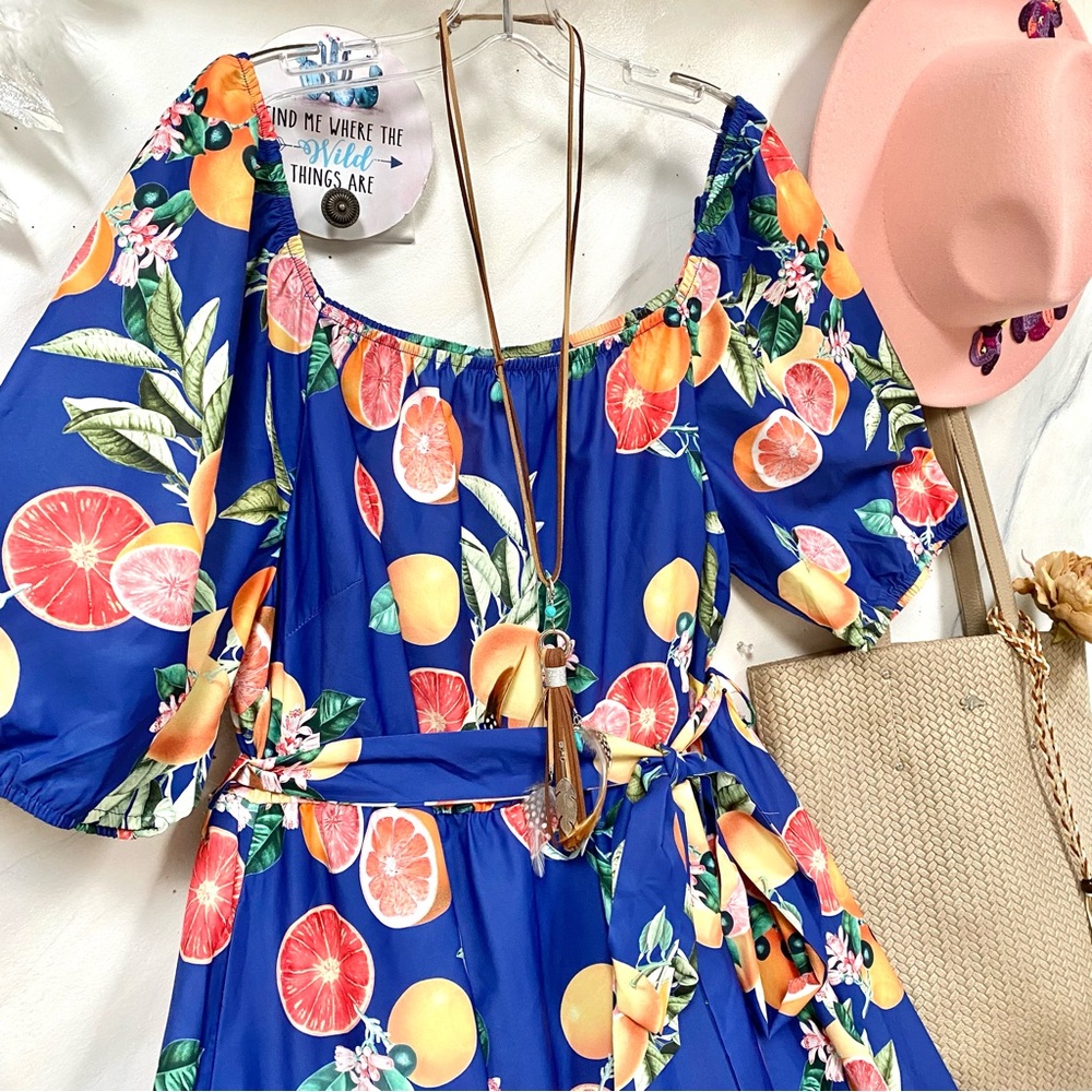 BloomChic Blue Floral Citrus Midi Dress - Picture 6 of 14